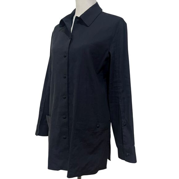 Theory Linen Blend Shirt Jacket Tunic Dark Navy Minimalist Button Up Women’s M - Picture 3 of 12